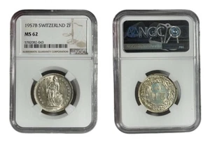 Switzerland, 2 Franc 1957B NGC MS62 Silver - Picture 1 of 5