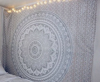 Brillante Tapiz Gris Plateado Colgante de Pared Mandala-Bohemia Decoración de Habitación-Indi... Foto 1 de 4
