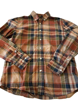 Camisa de algodón Banana Republic para hombre pequeña marrón a cuadros desacogida ajuste estándar Foto 1 de 4