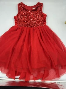 Girls Cat And Jack Red Sequined Top Dress With Tulle Bottom Size 7/8 - Picture 1 of 7