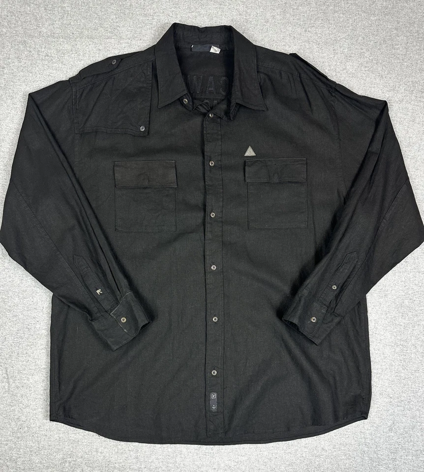Rocawear Shirt Mens 3XL Black Linen Button Long Sleeve Epaulet Shooting Patch - Image 1 of 4