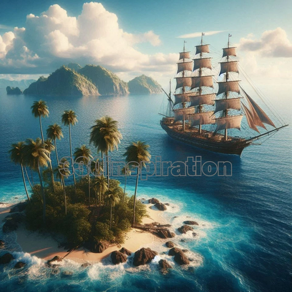 Цифровое изображение картина фото обои фон настольного искусства корабль остров #A222 - Изображение 1 из 1