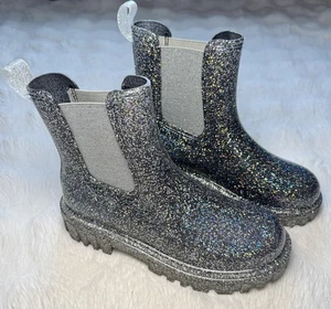 Shein Regenstiefel schwarz holografisch Größe 10 (42) Glitzer neu - Bild 1 von 12