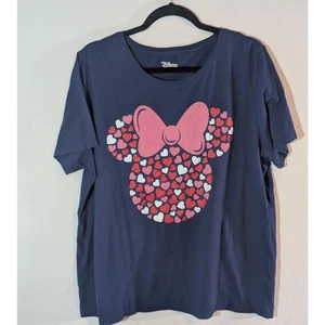 Camiseta para mujer Disney Minnie Mouse corazón lazo gráfico 2X azul marino - Imagen 1 de 3