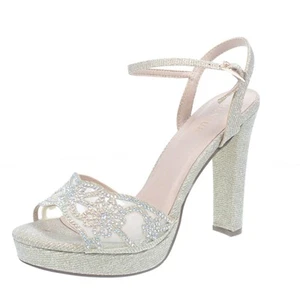 Menbur Sandali Gioiello Con Tacco A Plateau Argento - Taglia 36 Scarpe Donna - Foto 1 di 3