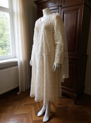 Vintage 1980s Gilberti Lace Romantic Viral Attached Scarf Bridal Dress 2XL - B0 - Image 1 of 4