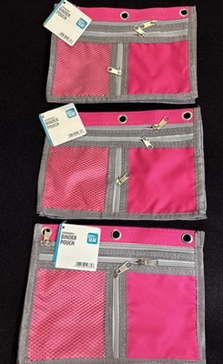 Bolsa de carpeta expandible para bolígrafo + engranaje lápiz cuaderno escuela bolsa con cremallera rosa 3 anillos Foto 1 de 4