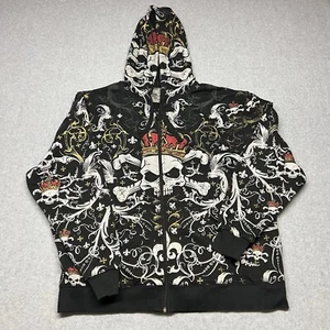 Club Chaos Mens Hoodie Full Zip Black AOPHope Faith Grunge Affliction Y2K Large - Picture 1 of 15
