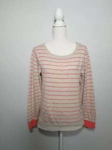 Volcom Orange Gray Striped Pullover Sweatshirt Front Pocket Women's Size Large. - Picture 1 of 11