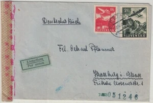 SLOVAQUIE - LETTRE AVION DE PIESTANY POUR STRASBOURG - LE 22-4-1943 - BANDE DE C - Foto 1 di 2