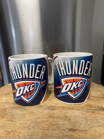 2 Cup Set Oklahoma City OKC Thunder Ceramic Coffee Mug Cup NBA Basketball Cover