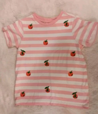 hanna andersson Girls Size 8 Striped Embroidered Oranges Top - Image 1 of 4