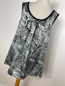 Marisa Christina 2X Tank Top Shirt Black White Scoop Neck Sleeveless Stretch V7 - Picture 1 of 6