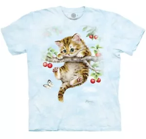 The Mountain Cat Cherry Kitten Branch Cats Butterfly Blue Adult T-Shirt S-3X - Picture 1 of 3