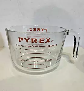 Taza medidora de vidrio vintage Pyrex 64 OZ, 2 cuartos de galón letras rojas - Imagen 1 de 6