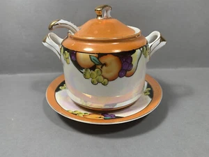 Nippon Japan Noritake Art Deco Peach Lusterware Condiment Jam Jar Fruit - Picture 1 of 9