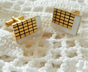 Vintage CUFFLINKS real Mother of Pearl shell & Golden Grid Design very smart - Picture 1 of 4