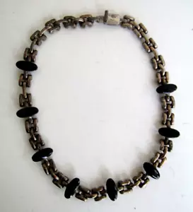Gargantilla Taxco de plata esterlina de ónix negro 950 estampada collar vintage firmado TJ - Imagen 1 de 8