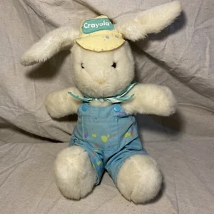 Vtg Hallmark Crayola White Bunny Rabbit 10" Overalls Hat Bandana Stuffed Plush - Picture 1 of 8