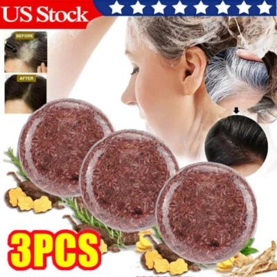 Barra de champú inversa gris 100 % orgánico 3 piezas, jabón champú esencia oscurecedor del cabello Foto 1 de 4