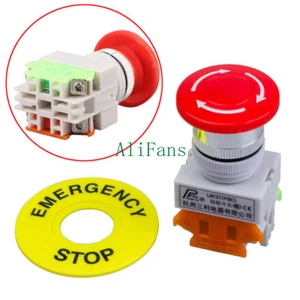 AC 660V 10A Red Mushroom Cap 1NO 1NC DPST Emergency Stop Push Button Switch - Picture 1 of 5