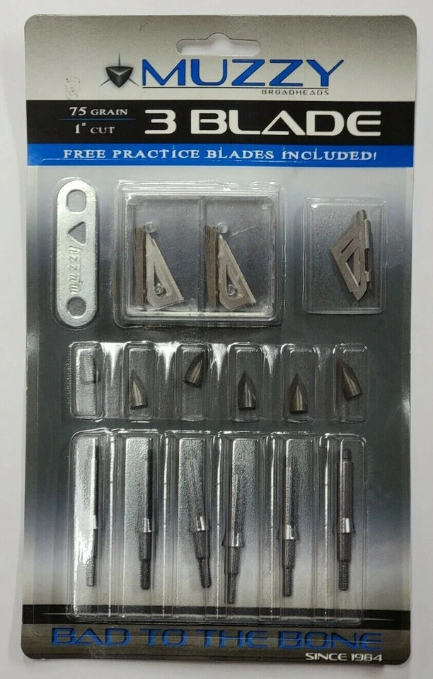 207 Muzzy Bowhunting Broadheads 3 Blades Trocar Tip, 75Grain, 6 Pack - Image 1 of 2