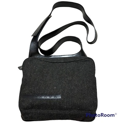 Authentic Prada Wool/Leather Black/Gray Adjustable Strap Shoulder Bag - Image 1 of 4