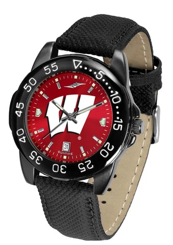 Men's University of Wisconsin Badgers Watch Fantom Bandit Black Leather Cover