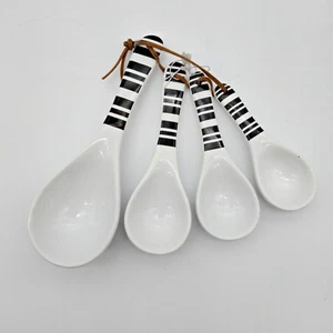 Set of 4 Nesting Ceramic Measuring Spoons ~ Black & White Stripes - Picture 1 of 5
