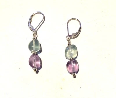 Pendientes colgantes de fluorita azul pálido lavanda plata 925 cierre de palanca 1,75 Foto 1 de 4