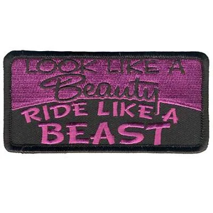 LOOK LIKE A BEAUTY RIDE LIKE A BEAST bestickter Biker-Aufnäher zum Aufbügeln - 4" x 2" - Bild 1 von 1