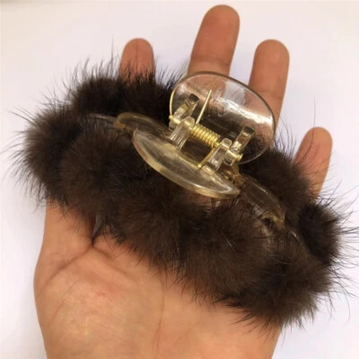 Women's Popular Real Mink Fur Hair Clip Hair Claw Bobby Pin Hairpin W Pompom - Image 1 of 4