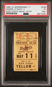 SANDY KOUFAX NO-HITTER #2 WIN #72 TICKET STUB MAY 11, 1963 DODGERS VS GIANTS PSA - Picture 1 of 14