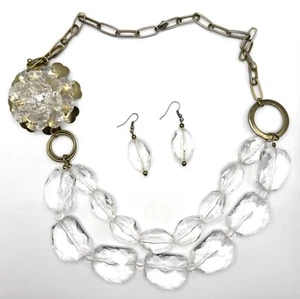 Chuny klare Harz Perlen Statement Halskette Messing Blume mit Ohrringen - Bild 1 von 7