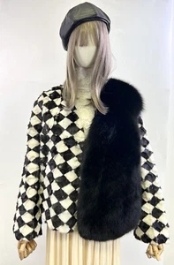 New Women Genuine Mink Fur Real Fox Fur Front Check Short Jacket US S/M - Picture 1 of 10
