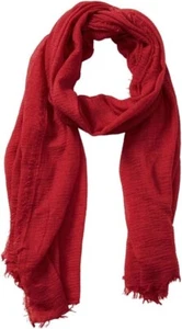 Summer Cotton Blend Crinkle Vintage Soft Scarf with Fringed Edges 35" × 70" Red - Picture 1 of 3