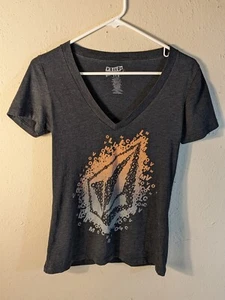 VOLCOM Women's S Gray Spell Out Graphics Y2K Essential Skate Punk Grunge Top Tee - Picture 1 of 12