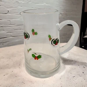 Vintage Artland Williamsburg Holly Days Design 48 Oz Blown Glass Pitcher - Picture 1 of 10