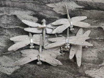 Adornos de Navidad Libélula Clip en Plata Pájaro Decoración de Vacaciones Set de 7 Foto 1 de 4