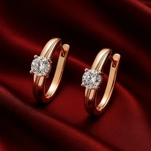 Elegante Ohrringe Ohrhänger Creole 585 RG Rosegold Rotgold mit Zirkon Edelstein  - Bild 1 von 7