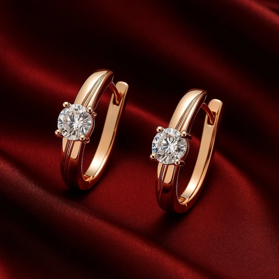 Elegante Ohrringe Ohrhänger Creole 585 RG Rosegold Rotgold mit Zirkon Edelstein  - Bild 1 von 4