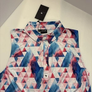 Bad Birdie Top XXL Multicolor Watercolor Geometric Stretch Golf Polo Collar - Picture 1 of 18
