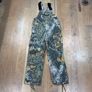 Vintage Mossy Oak Overalls Mens 34 Brown Break Up Camo Chamois Bib Cargo Pockets - Picture 1 of 13