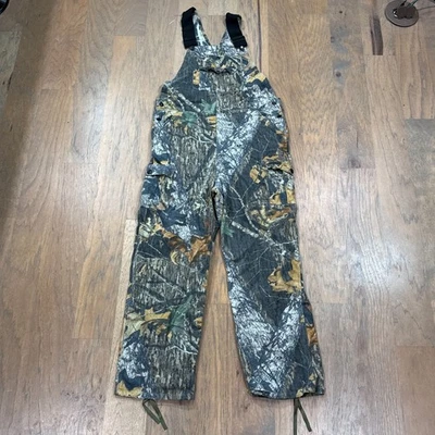 Vintage Mossy Oak Overalls Mens 34 Brown Break Up Camo Chamois Bib Cargo Pockets - Image 1 of 4