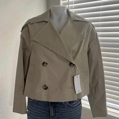 Gabardina recortada mezcla algodón mango beige talla XS Foto 1 de 4