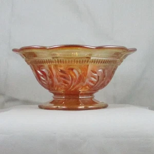 ATTRIBUTED TO RINDSKOPF MARTHA MARIGOLD CARNIVAL GLASS FOOTED BOWL - Picture 1 of 4