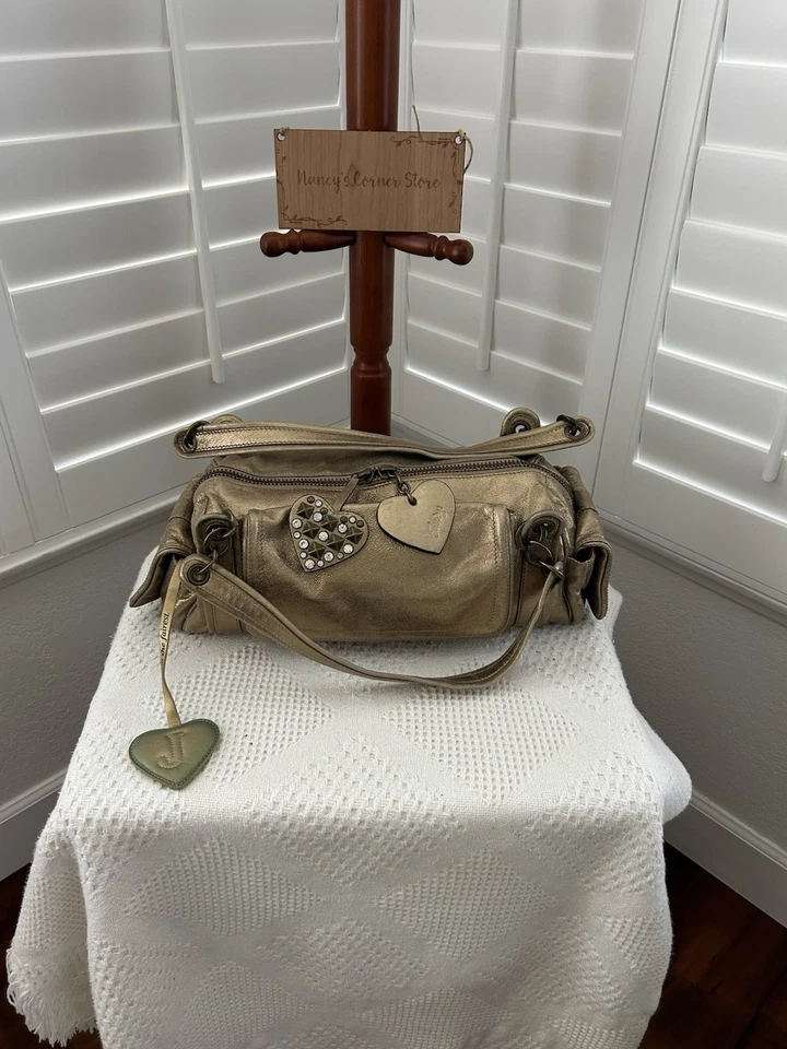 Cartera de Colección Juicy Couture Jane/Janie Cuero Dorado Metálico agrietado Y2K Foto 1 de 4