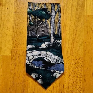 Vintage Master Necktie Log Cabin In The Forest Artistic Great Christmas Gift - Picture 1 of 4