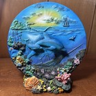 Dolphins Mother and Baby 3D Decorative Resin 7.25" Plate with Stand . 90s