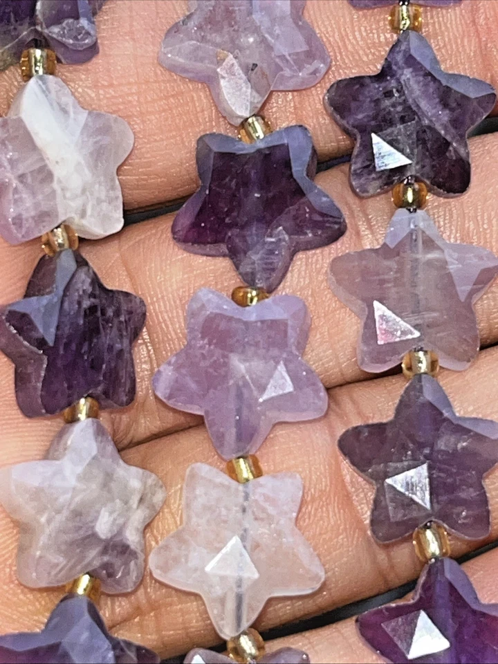 Amethyst Perlen Stern facettiert Loch 27Stück 13 mm Edelstein Heilstein Kristall - Bild 1 von 4